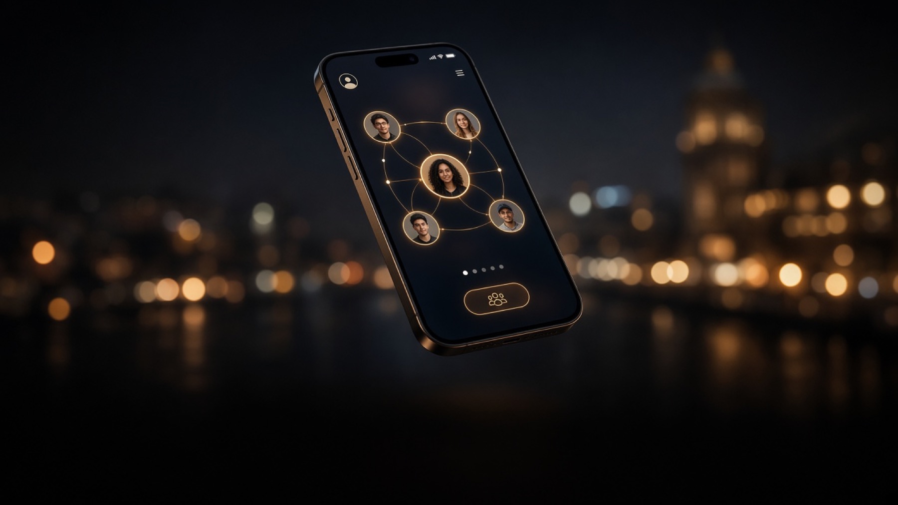 A phone screen glowing with a network of matched teammates